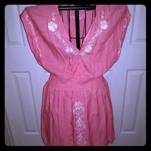 🌼SPRING DRESS CORAL/PINK WITH WHITE EMBROIDERY